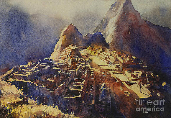 Wall Art - Painting - Watercolor painting Machu Picchu Peru #2 by Ryan Fox