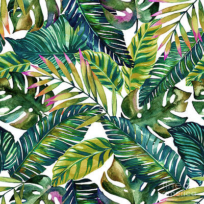 Wall Art - Painting - Tropical Green Leaves Pattern  by Mark Ashkenazi