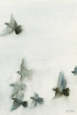 Wall Art - Painting - A Flock of Pigeons 1 Watercolor Painting of Birds by Beverly Brown