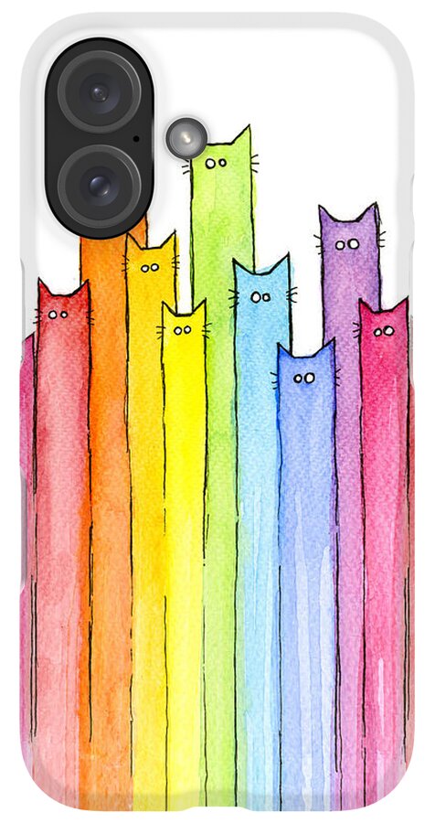iPhone Case - Cat Rainbow Watercolor Pattern by Olga Shvartsur
