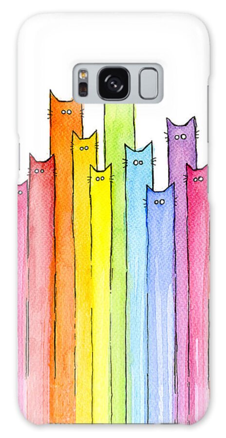 Galaxy Case - Cat Rainbow Watercolor Pattern by Olga Shvartsur