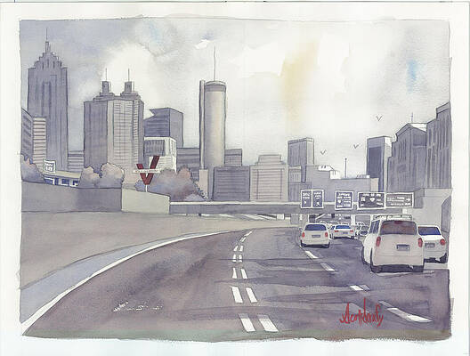 Wall Art - Painting - Atlanta Skyline Grey Southward by Scott Serafy