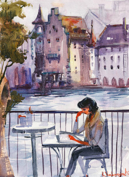Wall Art - Painting - Beautiful Day, Reading by Kristina Vardazaryan