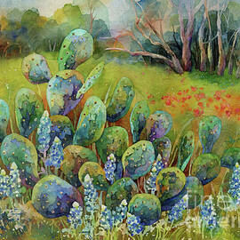 Bluebonnets and Cactus by Hailey E Herrera