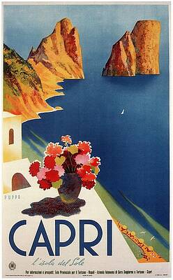 Wall Art - Mixed Media - Capri Island, Bay of Naples, Italy - Retro travel Poster - Vintage Poster by Studio Grafiikka