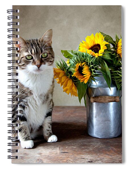 Cat And Sunflowers Spiral Notebook