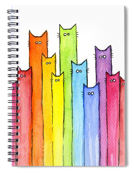 Cat Rainbow Watercolor Pattern Spiral Notebook