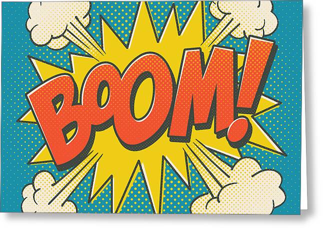 Comic Boom On Blue Greeting Card