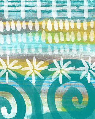 Wall Art - Painting - Flowers and Waves- abstract pattern painting by Linda Woods