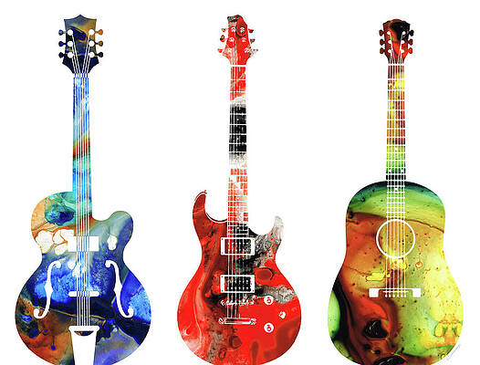 Wall Art - Painting - Guitar Threesome - Colorful Guitars By Sharon Cummings by Sharon Cummings