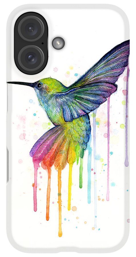 iPhone Case - Hummingbird of Watercolor Rainbow by Olga Shvartsur