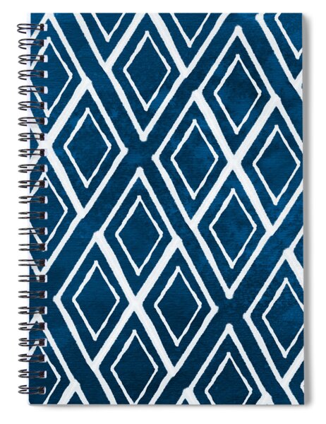 Indgo And White Diamonds Large Spiral Notebook