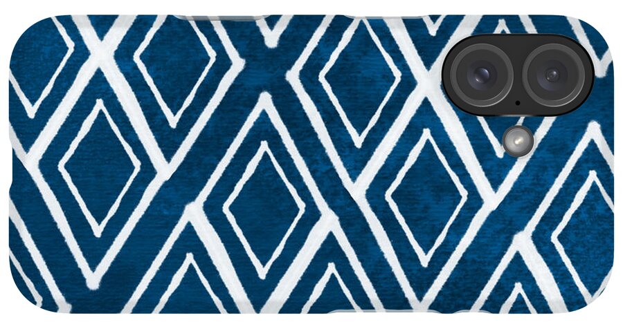 iPhone Case - Indgo and White Diamonds Large by Linda Woods