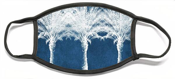 Indigo And White Palm Trees- Art By Linda Woods Face Mask