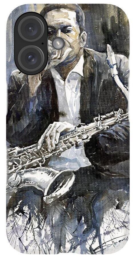 iPhone Case - Jazz Saxophonist John Coltrane yellow by Yuriy Shevchuk