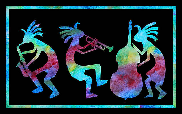 Wall Art - Painting - Kokopelli Jazz Trio by Jenny Armitage