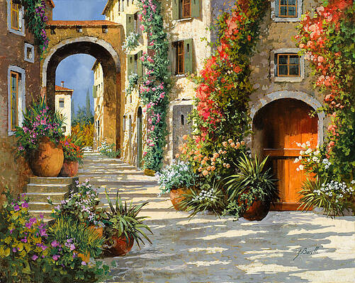 Wall Art - Painting - La Porta Rossa Sulla Salita by Guido Borelli