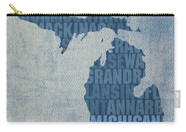 Michigan Great Lake State Word Art On Canvas Zip Pouch