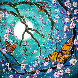 Monarch Butterflies in Teal Moonlight by Laura Iverson