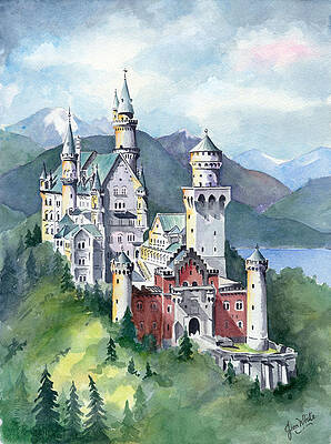 Wall Art - Painting - Neuschwanstein by Jean Walker White