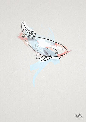 Wall Art - Digital Art - oneline Fish Koi by Quibe Sarl