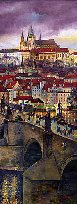 Wall Art - Painting - Prague Charles Bridge with the Prague Castle by Yuriy Shevchuk