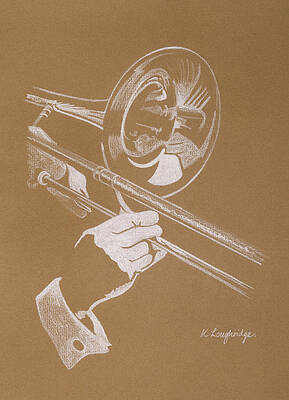 Wall Art - Pastel - Sacred Trombone by Karen  Loughridge KLArt