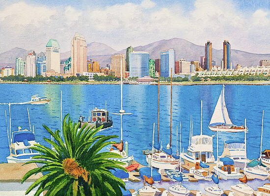 Wall Art - Painting - San Diego Skyline by Mary Helmreich