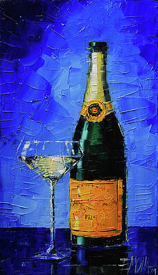 Wall Art - Painting - Still life with champagne bottle and glass by Mona Edulesco