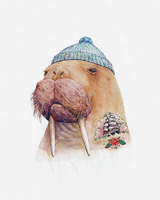 Wall Art - Painting - Tattooed Walrus by Animal Crew