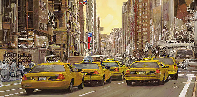 Wall Art - Painting - yellow taxi in NYC by Guido Borelli