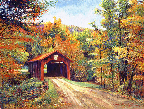 Wall Art - Painting - The Red Covered Bridge by David Lloyd Glover