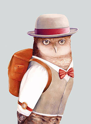 Wall Art - Painting - Travelling Owl by Animal Crew