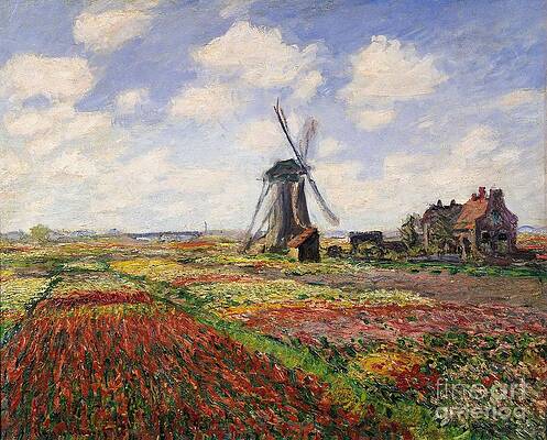 Wall Art - Painting - Tulip Fields with the Rijnsburg Windmill by Claude Monet