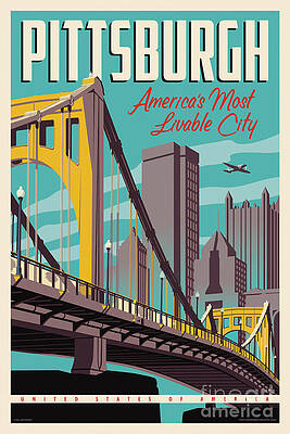 Wall Art - Digital Art - Pittsburgh Poster - Vintage Travel Bridges by Jim Zahniser