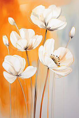 Wall Art - Painting - White and Cream Flowers against Burnt Orange by Lourry Legarde