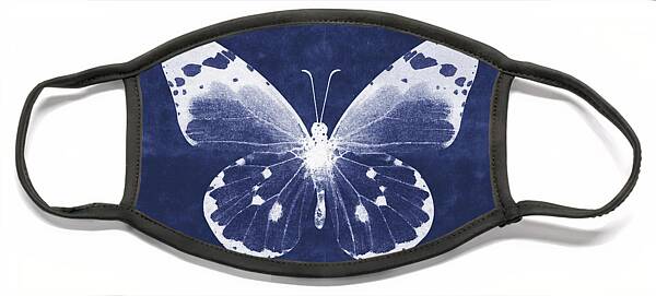 White And Indigo Butterfly 1- Art By Linda Woods Face Mask