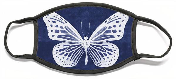White And Indigo Butterfly- Art By Linda Woods Face Mask