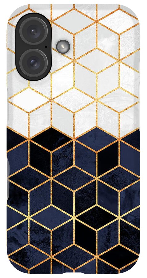 iPhone Case - White and navy cubes by Elisabeth Fredriksson