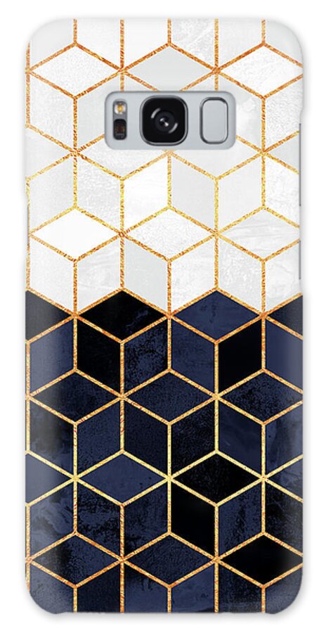 Galaxy Case - White and navy cubes by Elisabeth Fredriksson