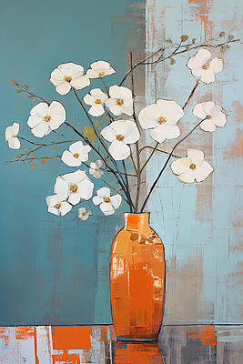 Wall Art - Painting - White and Turquoise Floral Art by Lourry Legarde