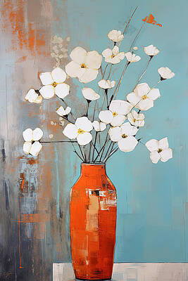 Wall Art - Painting - White Blooms against a Vibrant Orange by Lourry Legarde