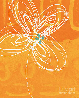 Wall Art - Painting - White Flower on Orange by Linda Woods