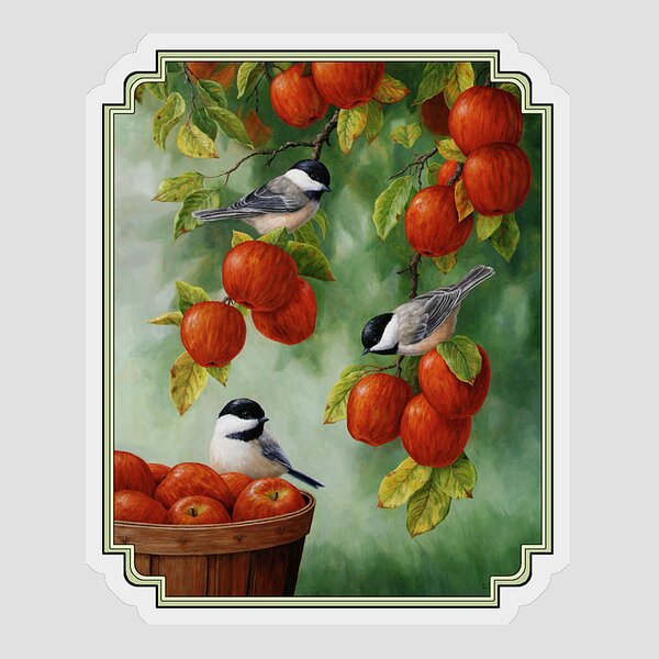 Bird Painting - Apple Harvest Chickadees Sticker