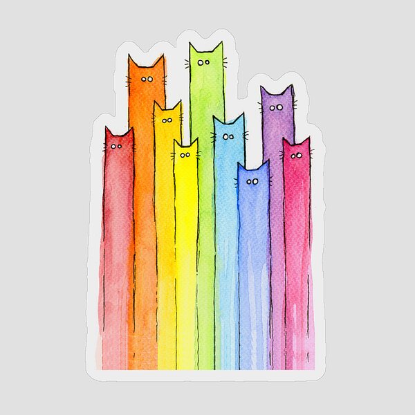 Cat Rainbow Watercolor Pattern Sticker