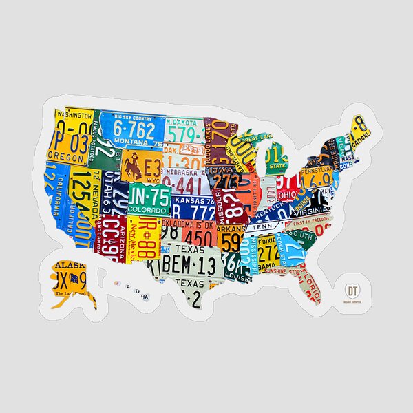 License Plate Map Of The United States Sticker