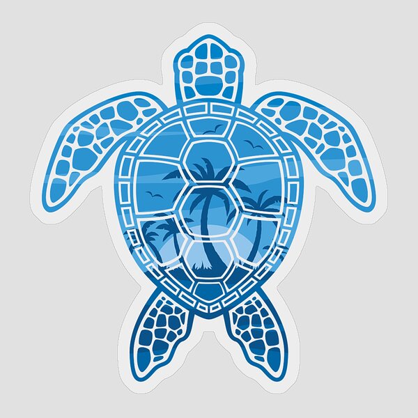Tropical Island Sea Turtle Design In Blue Sticker